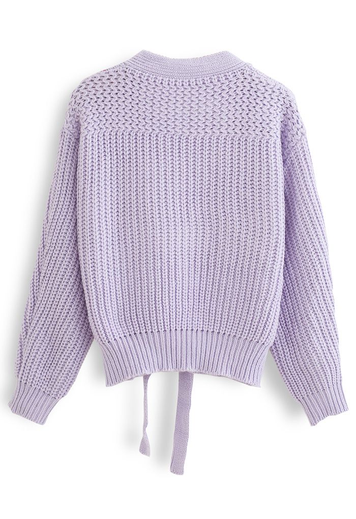 Wrap Bowknot Chunky Knit Sweater in Lavender