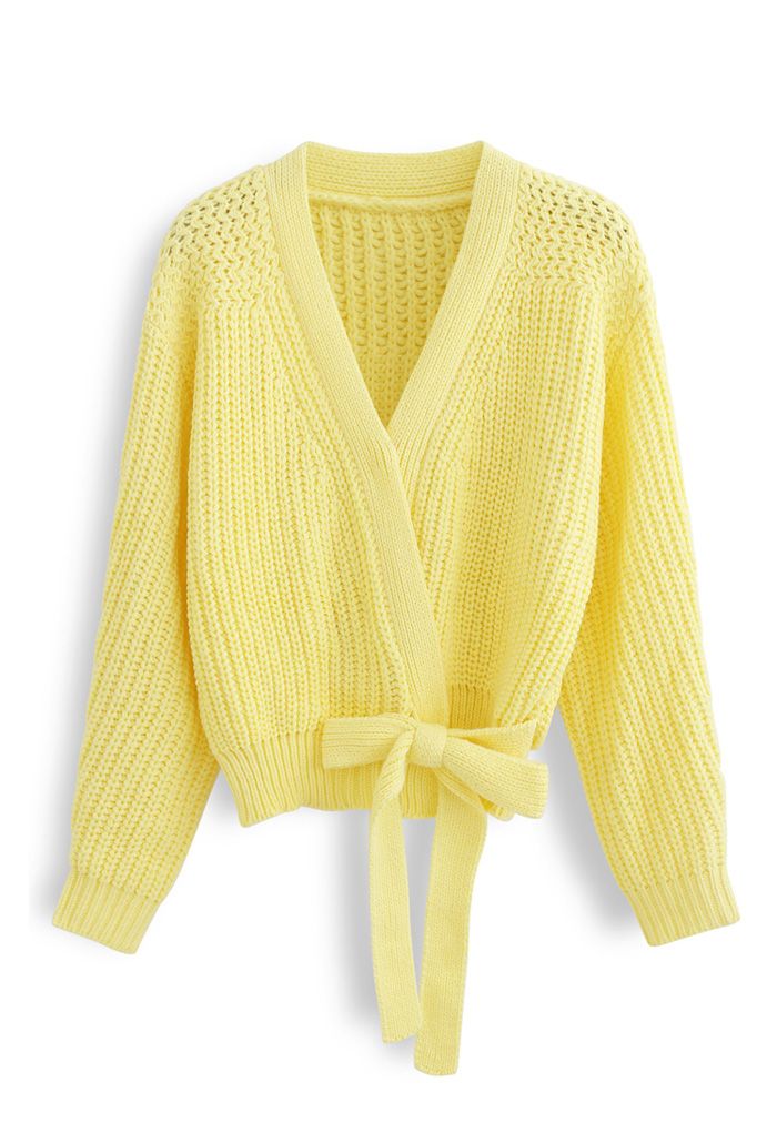 Wrap Bowknot Chunky Knit Sweater in Yellow