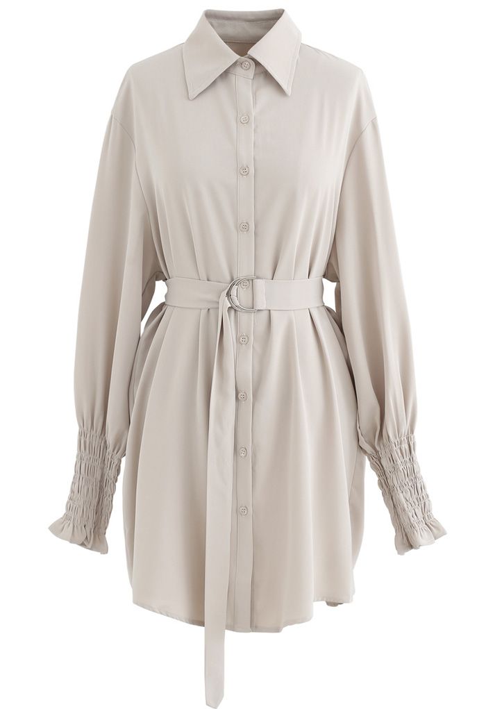 Belted Button Down Hi-Lo Shirt Dress in ...