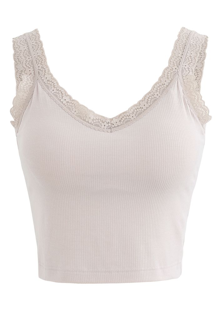 Lace Straps Tank Top in Nude Pink - Retro, Indie and Unique Fashion