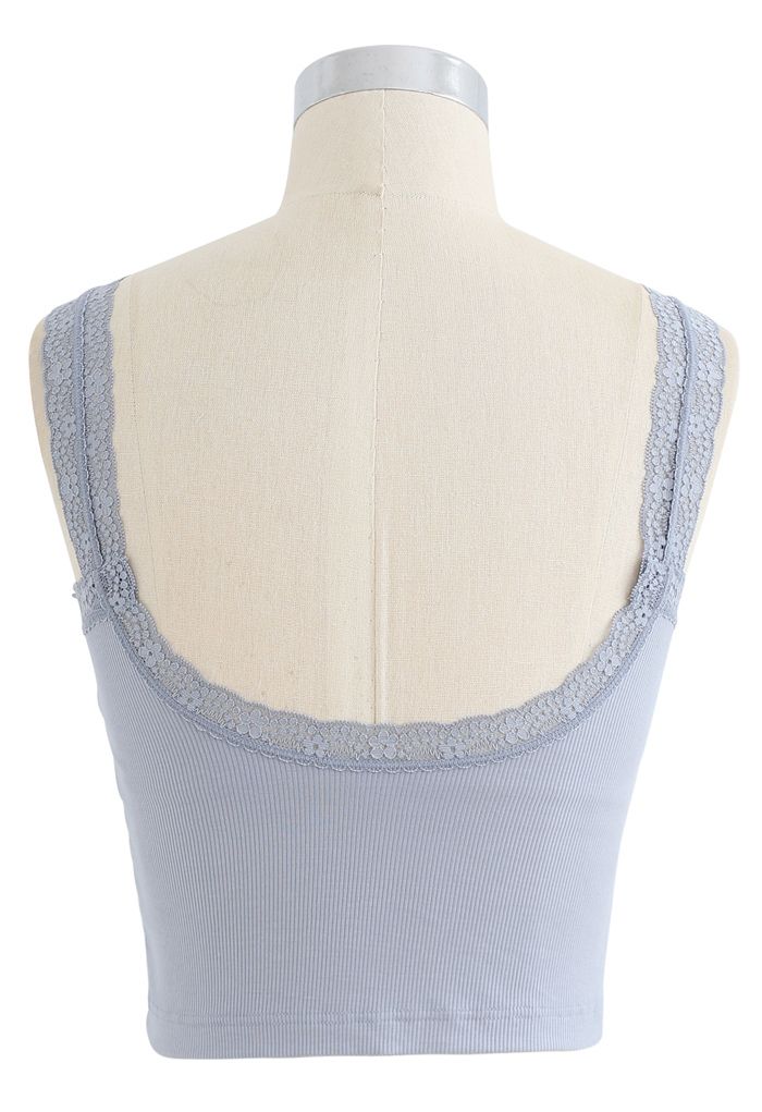 Lace Straps Tank Top in Dusty Blue - Retro, Indie and Unique Fashion