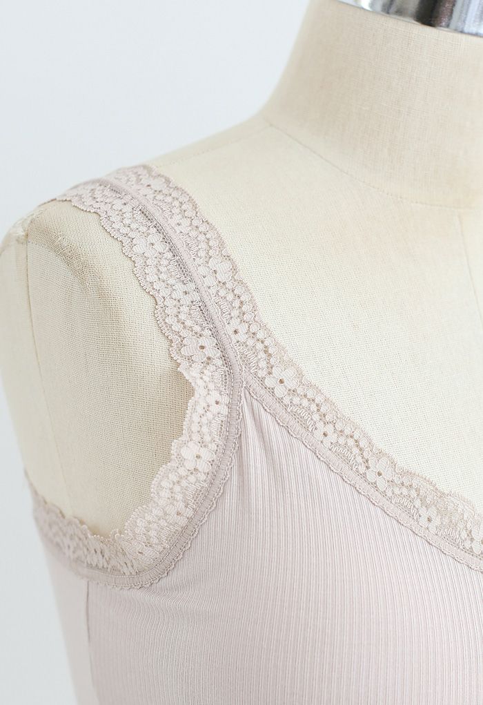 Lace Straps Tank Top in Nude Pink - Retro, Indie and Unique Fashion