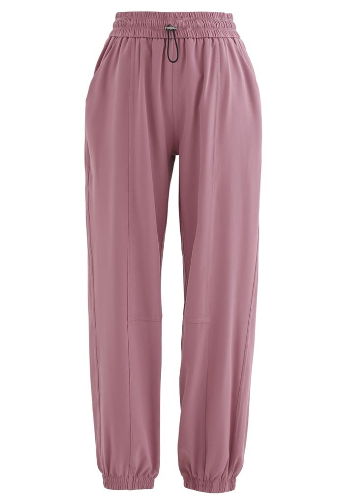 Drawstring Pockets Tapered Joggers in Dusty Pink - Retro, Indie and ...