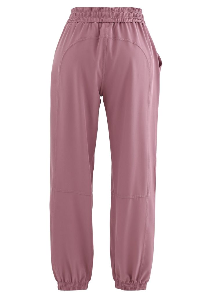 Drawstring Pockets Tapered Joggers in Dusty Pink - Retro, Indie and ...