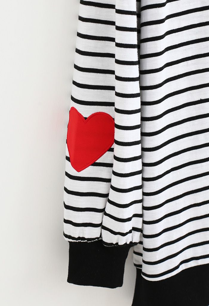 Black Stripes Heart Patchwork Sweatshirt