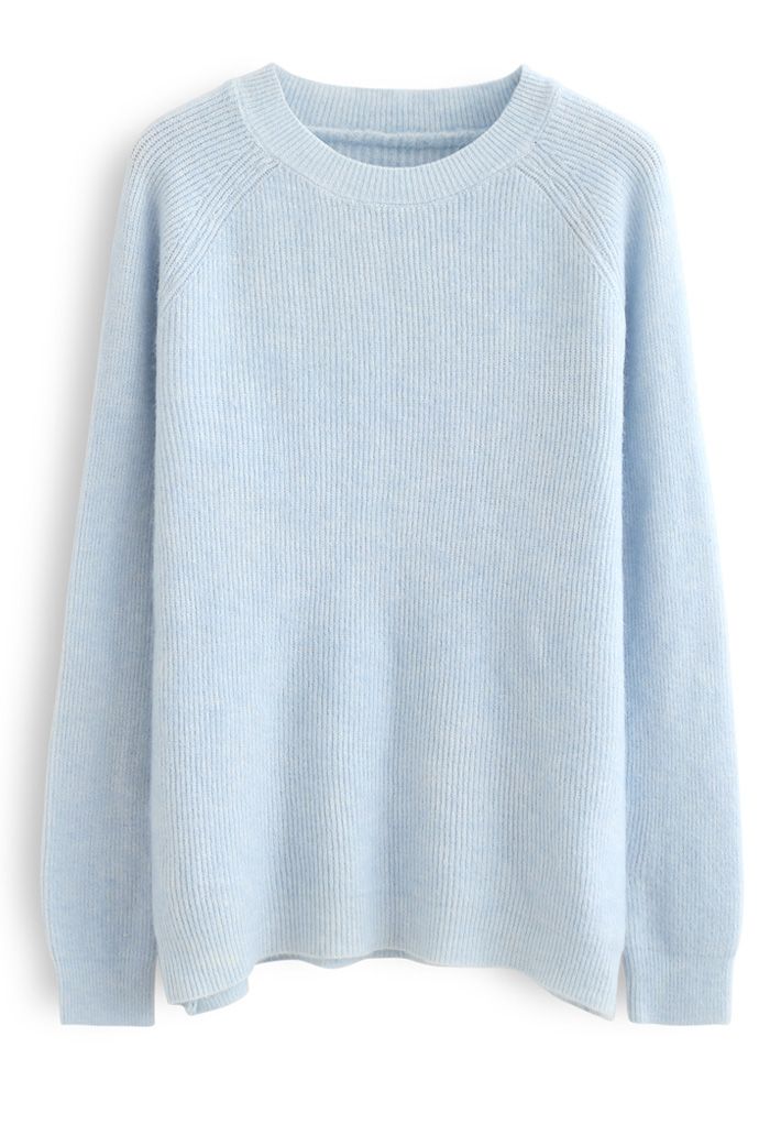 Basic Soft Touch Oversized Knit Sweater in Blue - Retro, Indie and ...