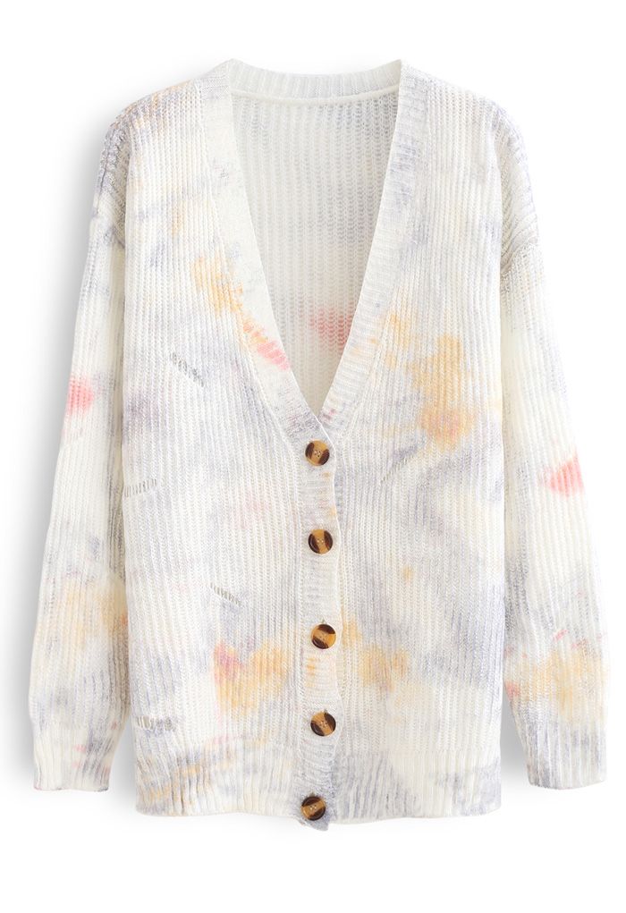 Horn Button Multicolored V-Neck Knit Cardigan - Retro, Indie and Unique ...