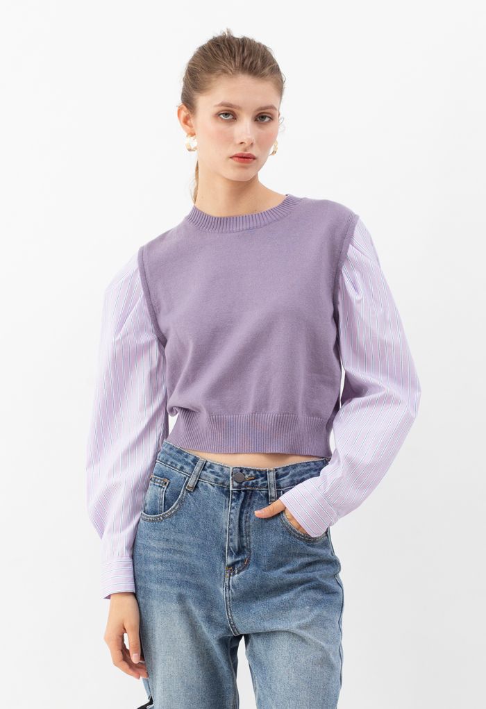 Stripe Sleeves Panel Knit Sweater in Violet - Retro, Indie and Unique ...