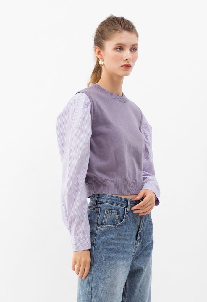 Stripe Sleeves Panel Knit Sweater in Violet - Retro, Indie and Unique ...
