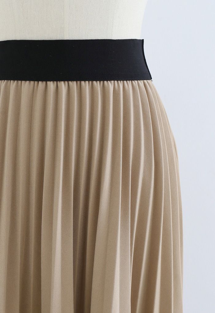 Lace Inserted Pleated Maxi Skirt in Tan - Retro, Indie and Unique Fashion