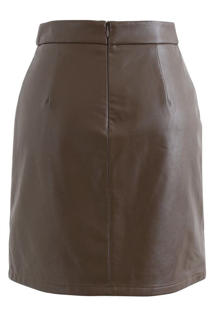 Pockets Faux Leather Bud Skirt in Brown - Retro, Indie and Unique Fashion