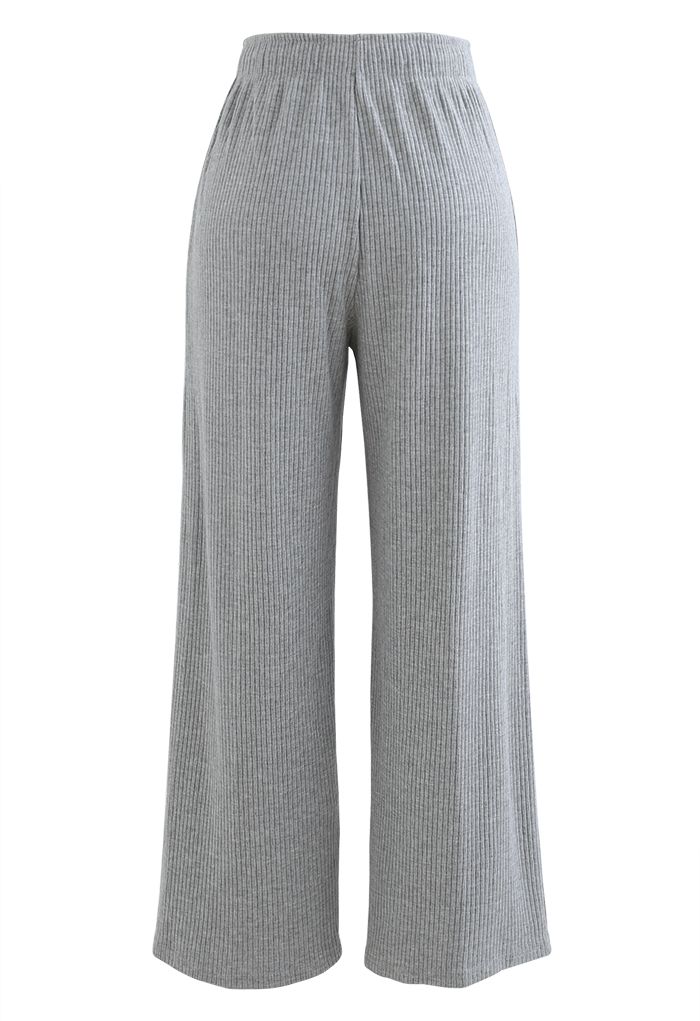 Cropped Wide-Leg Drawstring Knit Pants in Grey - Retro, Indie and ...