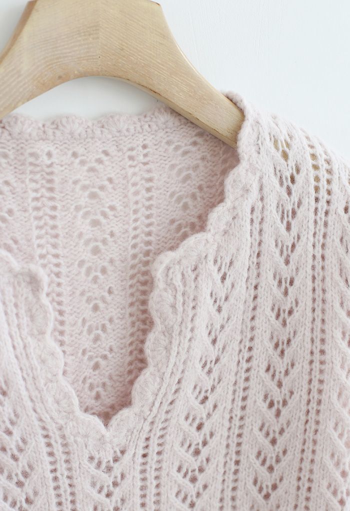 V-Neck Hollow Out Soft Touch Knit Sweater in Light Pink - Retro, Indie ...