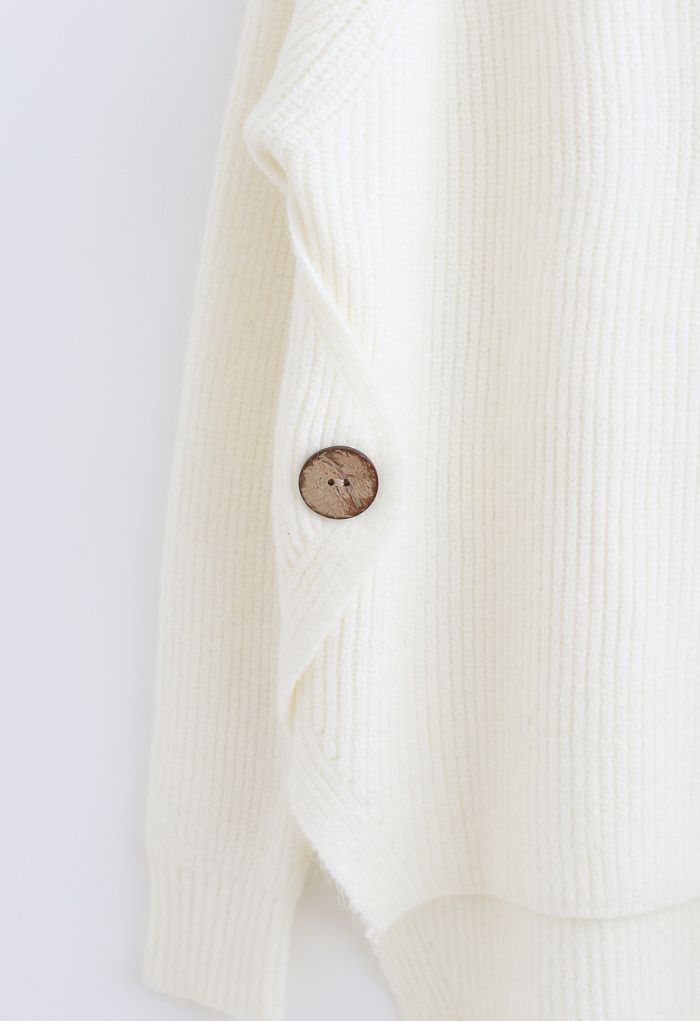 Button Side Hi-Lo Knit Sweater in Ivory - Retro, Indie and Unique Fashion