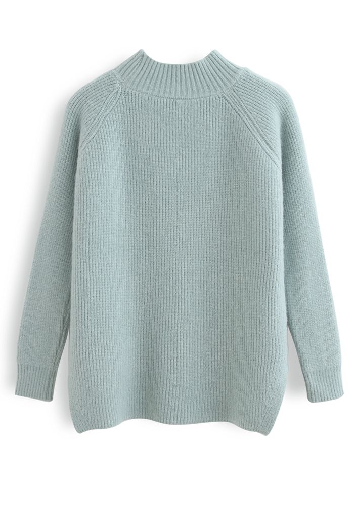 Button Side Hi-Lo Knit Sweater in Mint - Retro, Indie and Unique Fashion