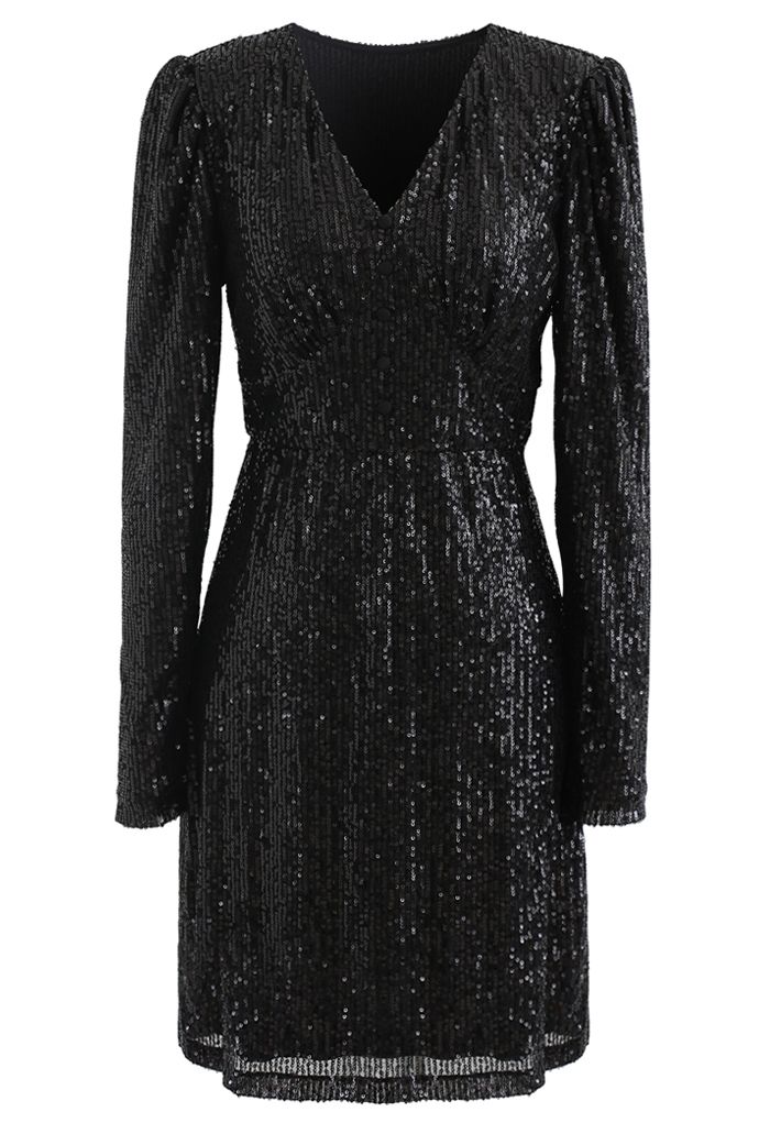 Shimmer Sequin Padded Shoulder Mesh Dress in Black - Retro, Indie and ...