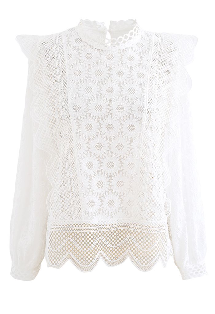 Sunflower Full Lace Long Sleeves Top in White - Retro, Indie and Unique ...