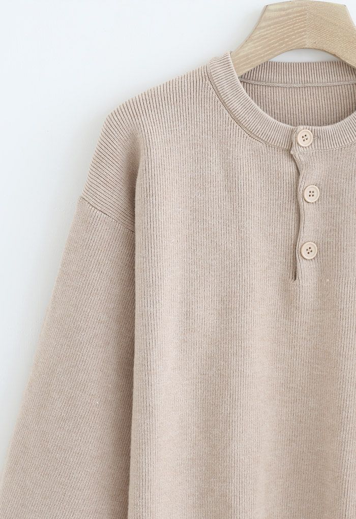 Buttoned Flare Sleeves Knit Sweater in Tan - Retro, Indie and Unique ...