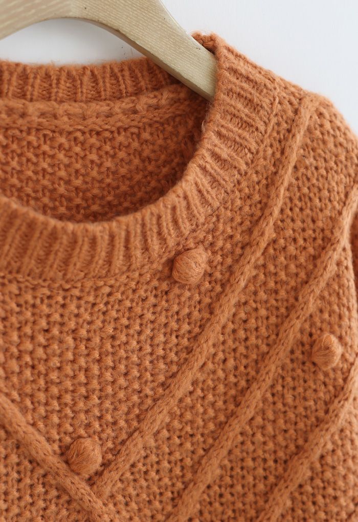 Raw Hem Pom-Pom Oversize Knit Sweater in Orange