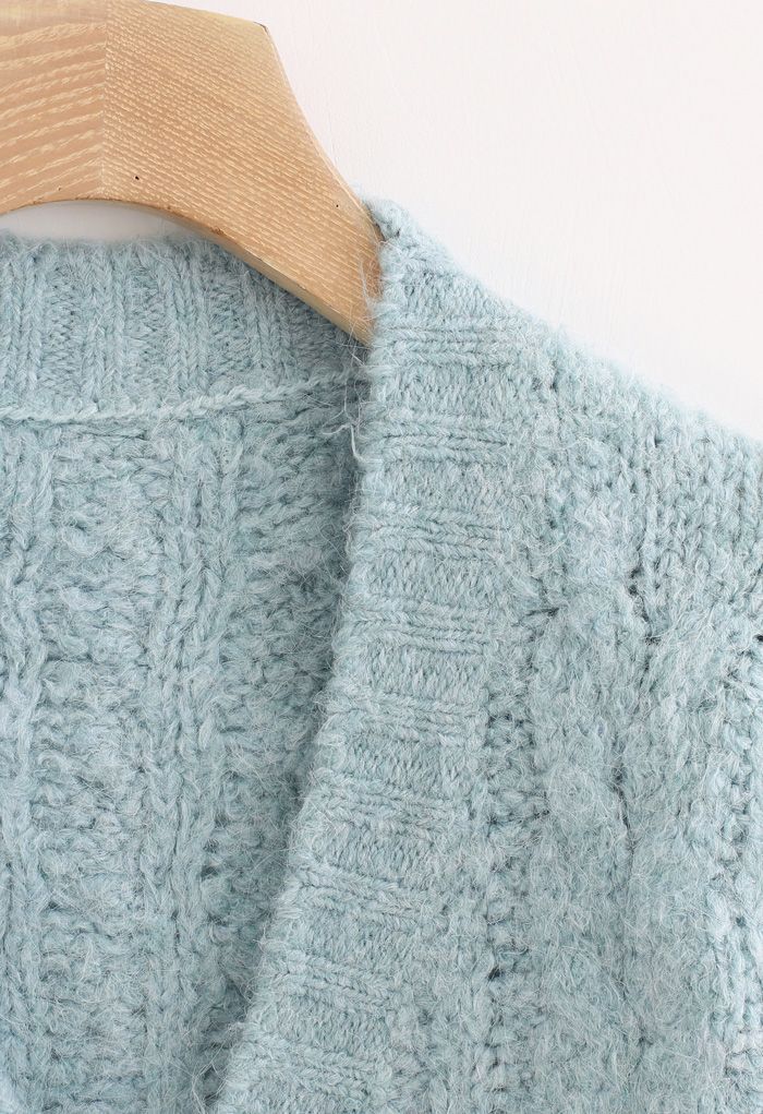 V-Neck Fuzzy Knit Crop Cardigan in Mint - Retro, Indie and Unique Fashion