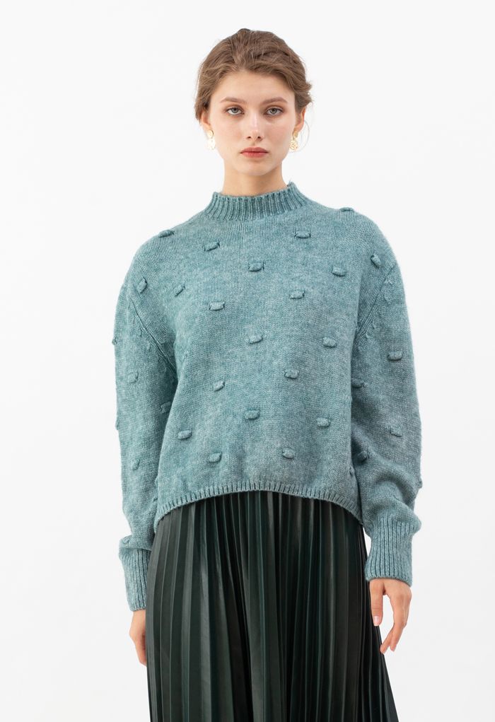 3D Dot High Neck Knit Sweater in Green - Retro, Indie and Unique Fashion