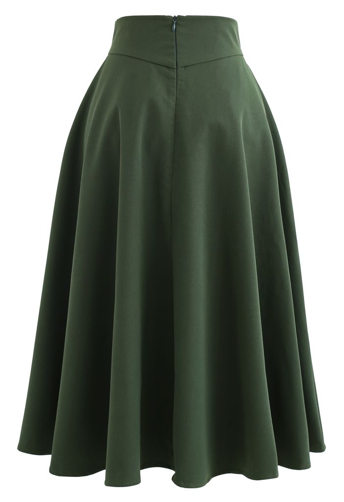Classic Simplicity A-Line Midi Skirt in Dark Green - Retro, Indie and ...