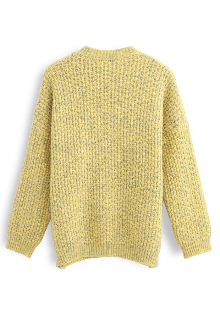 Fluffy Waffle-Knit Sweater in Mustard - Retro, Indie and Unique Fashion