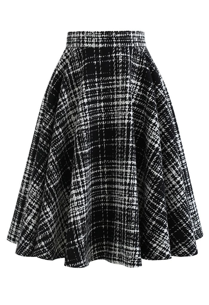 A-Line Black and White Plaid Pattern Skirt - Retro, Indie and Unique ...