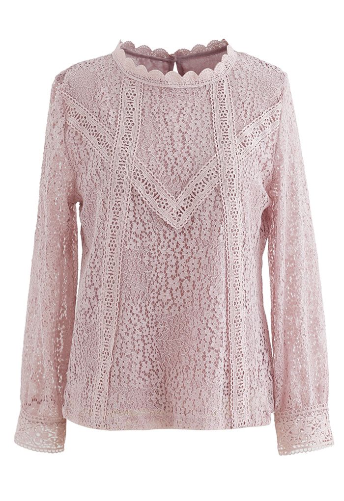 Floret Full Lace Long Sleeves Top in Pink - Retro, Indie and Unique Fashion