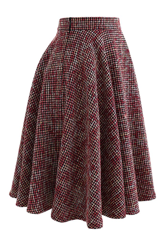 A-Line Tweed Skirt in Red - Retro, Indie and Unique Fashion