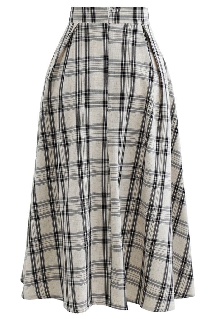 Black Check Button Trim Pleated Skirt - Retro, Indie and Unique Fashion