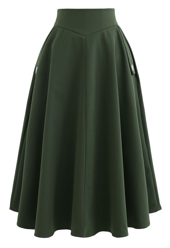 Classic Simplicity A-Line Midi Skirt in Dark Green - Retro, Indie and ...
