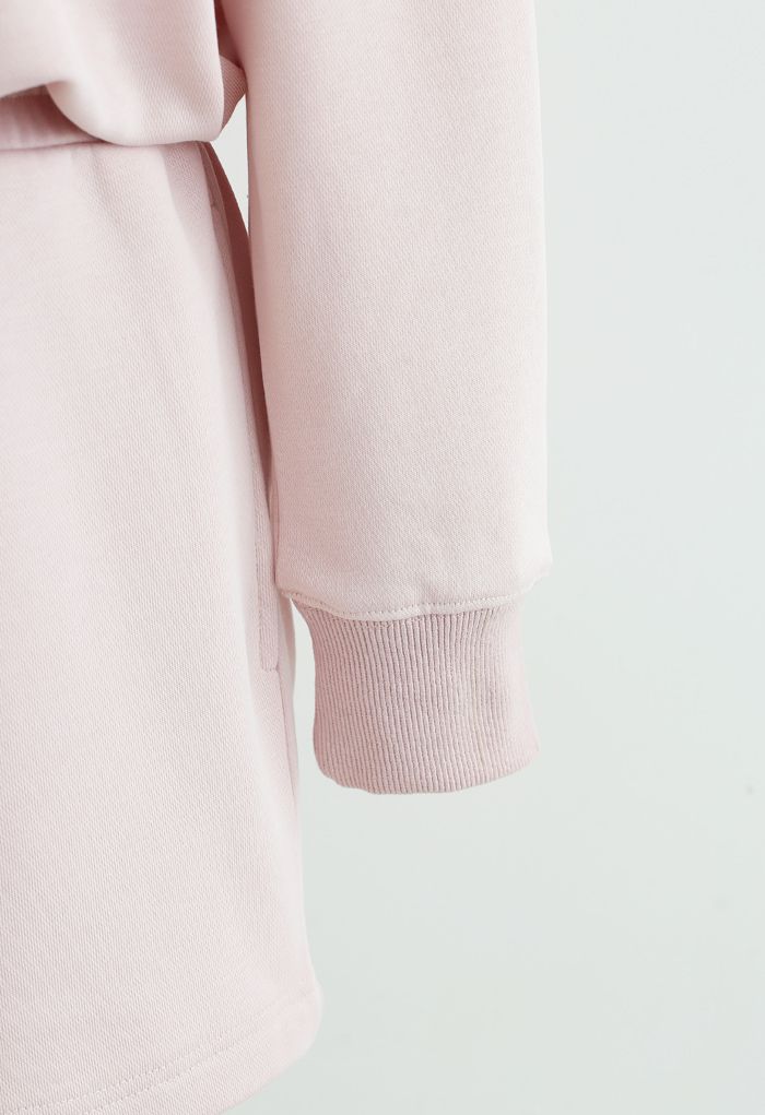 Round Neck Sweatshirt and Drawstring Shorts Set in Light Pink - Retro ...