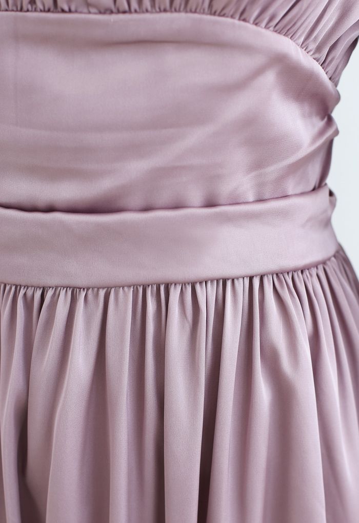 High Neck Puff Sleeves Satin Ruffle Dress in Lilac - Retro, Indie and ...