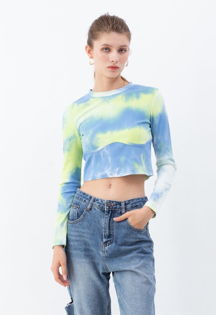 Cotton Long Sleeves Yellow Tie Dye Crop Top - Retro, Indie and Unique ...