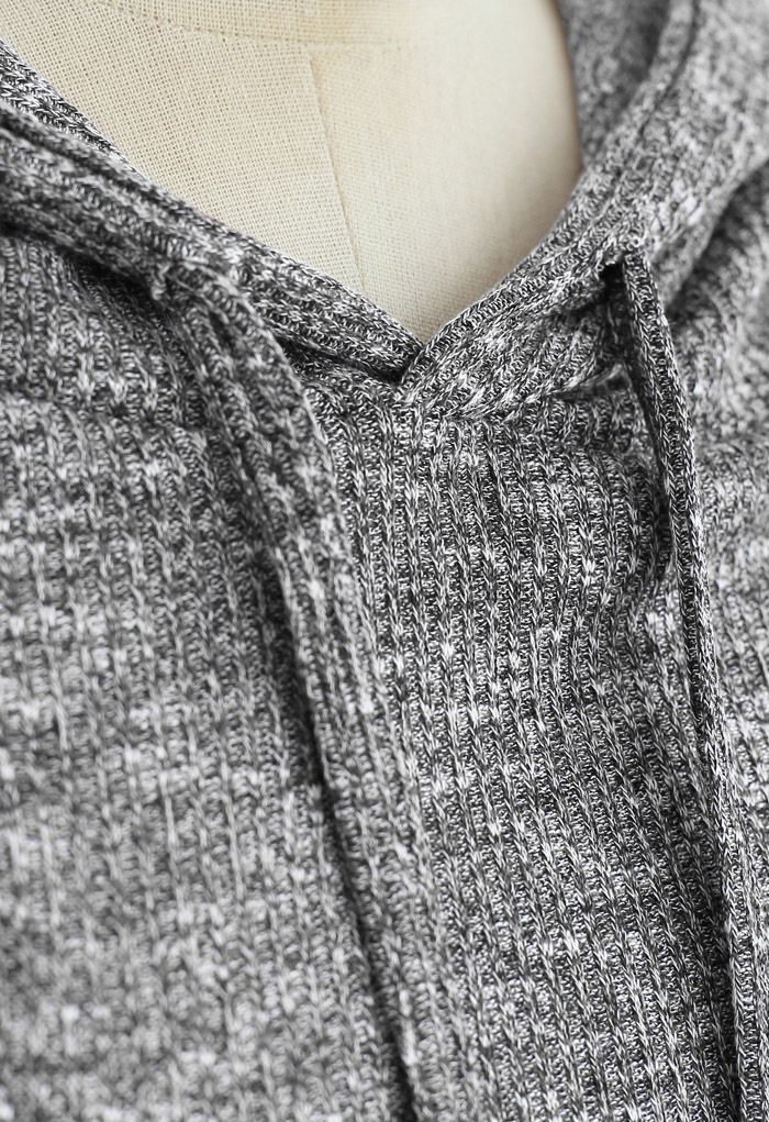 Knit Hooded Crop Top and Leggings Set in Grey