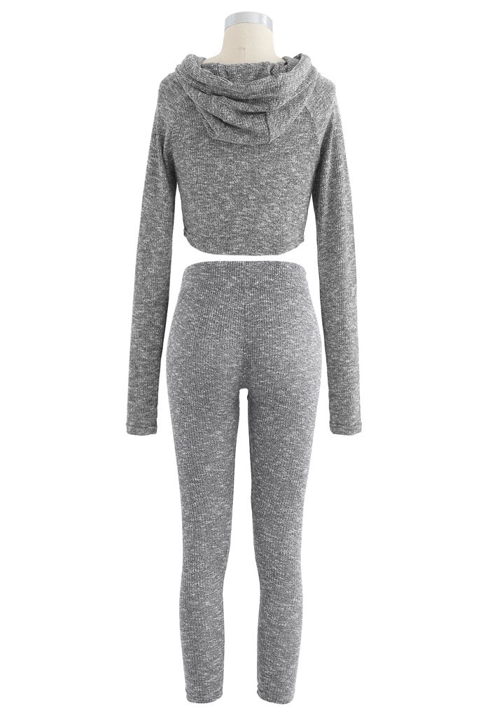 Knit Hooded Crop Top and Leggings Set in Grey - Retro, Indie and Unique ...