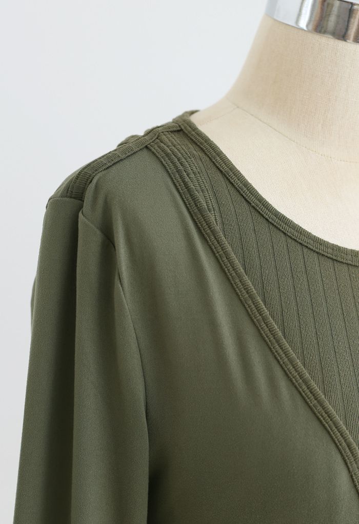 Fake Two-Piece Sleeves Cropped Sports Top in Olive - Retro, Indie and ...