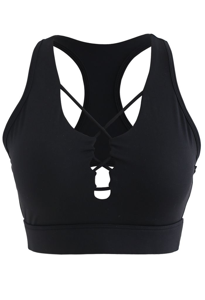 Lace-Up Front Sports Bra and Pockets Leggings Set in Black