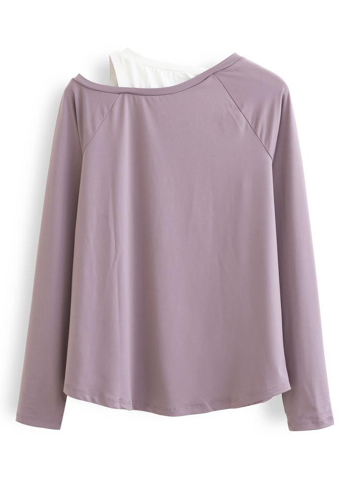 Cold Shoulder Fake Two-Piece Sports Top in Lilac