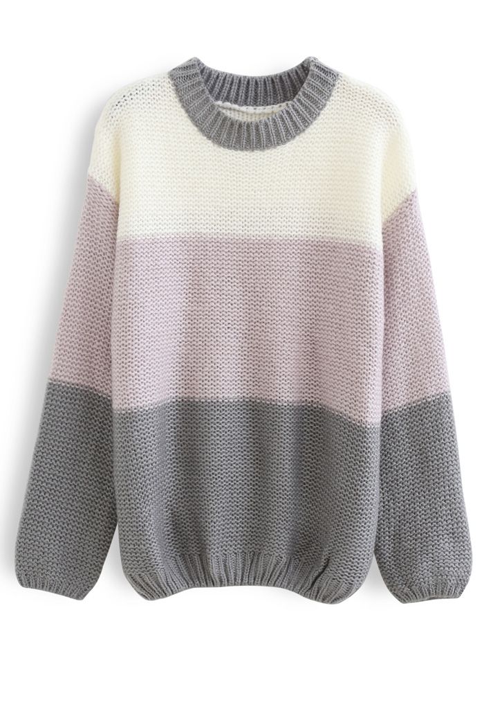 Block Striped Oversize Knit Sweater in Grey - Retro, Indie and Unique ...