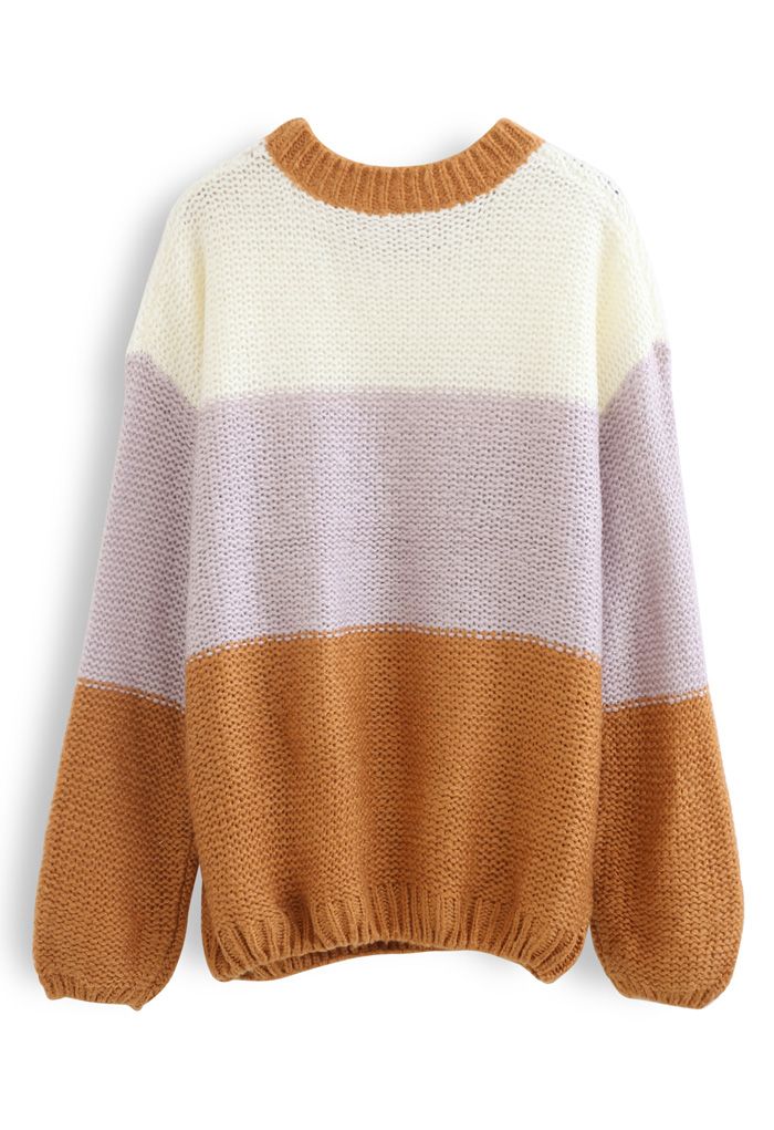Block Striped Oversize Knit Sweater in Caramel
