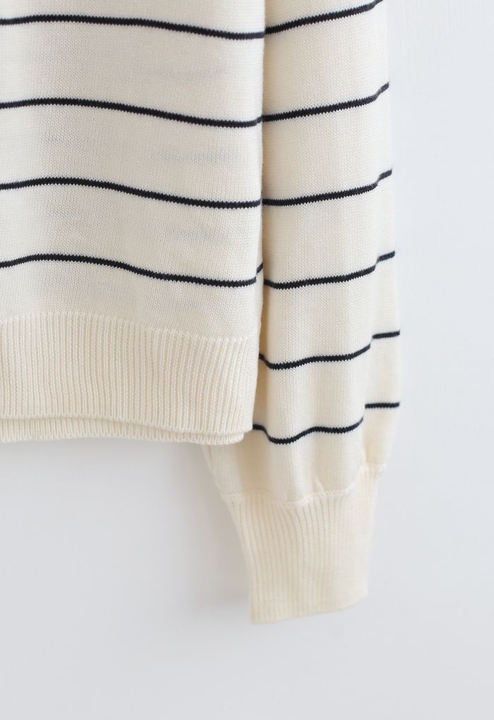 Striped Button Knit Sweater in Cream - Retro, Indie and Unique Fashion