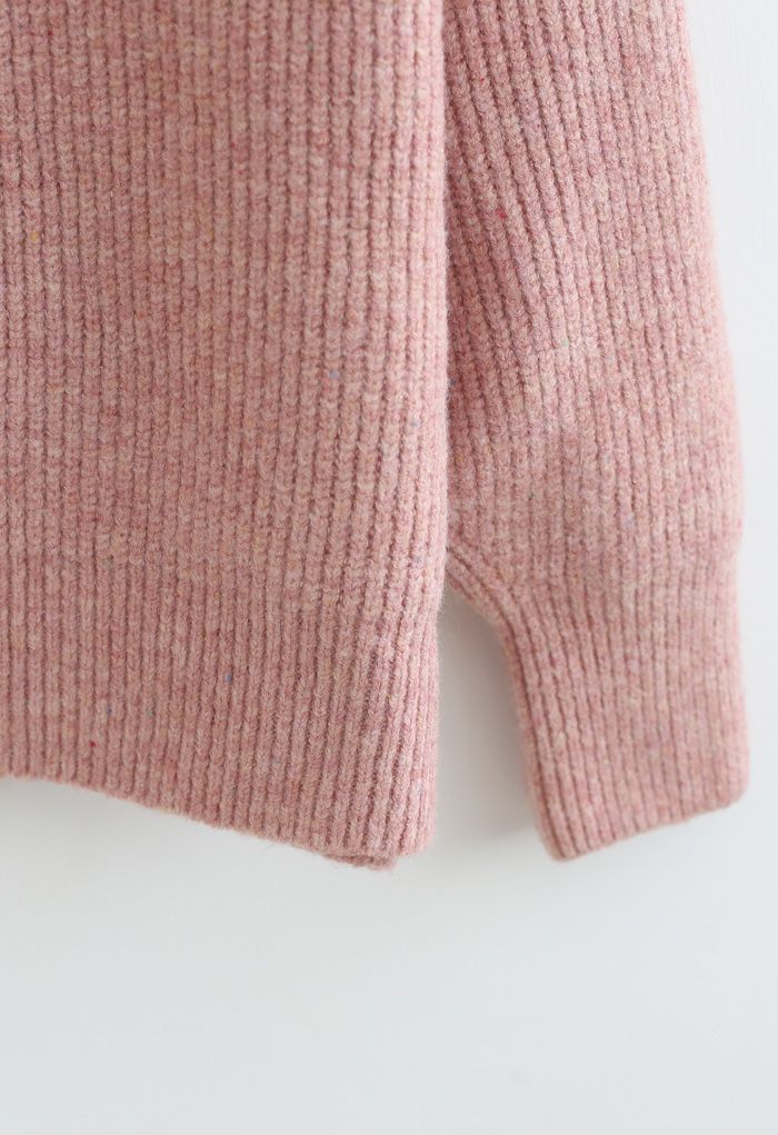Full Zip Ribbed Knit Cardigan in Pink - Retro, Indie and Unique Fashion