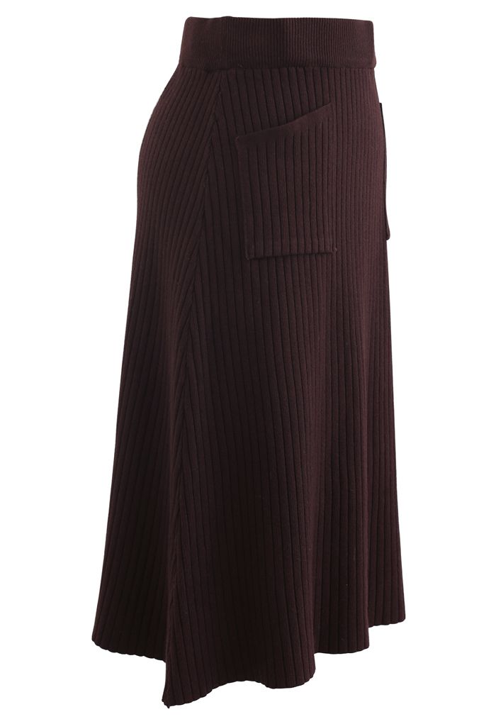 Two Patched Pockets Knit Skirt in Brown - Retro, Indie and Unique Fashion