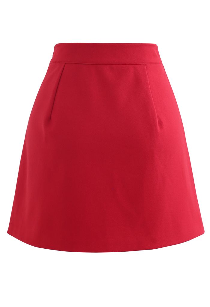 O-Ring Detail Asymmetric Hem Mini Skirt in Red - Retro, Indie and ...