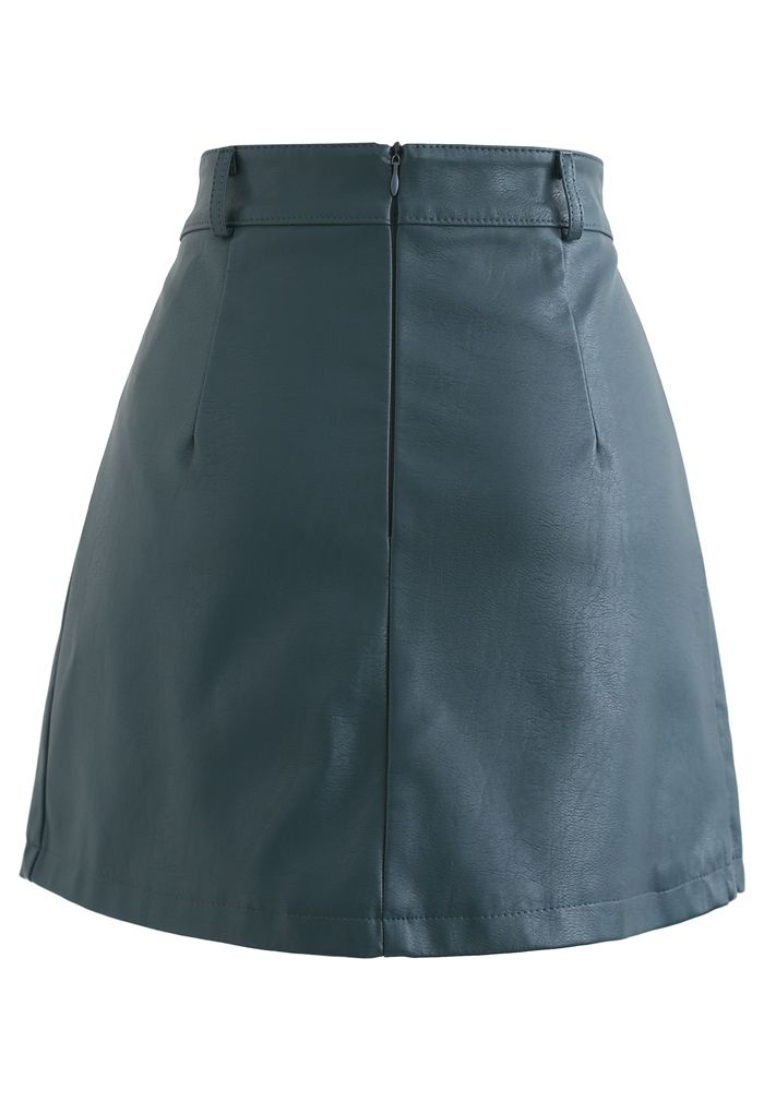 Belt Detail Faux Leather Pleated Mini Skirt in Teal - Retro, Indie and ...
