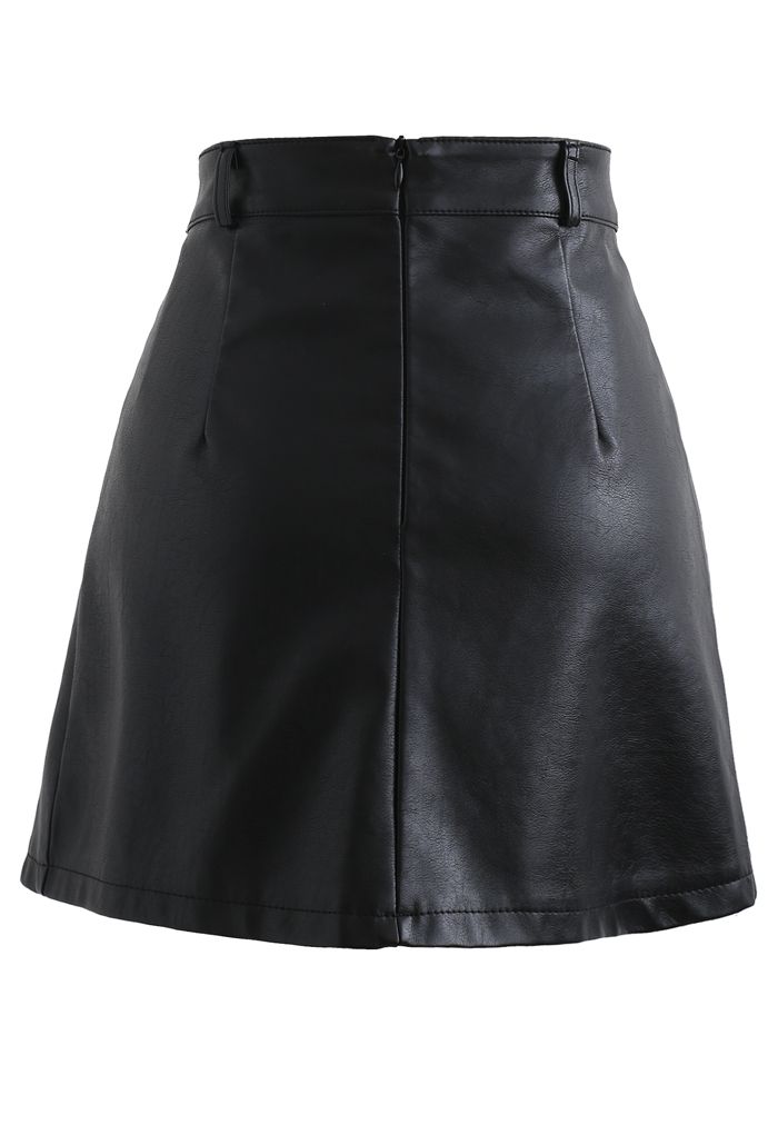 Belt Detail Faux Leather Pleated Mini Skirt in Black - Retro, Indie and ...