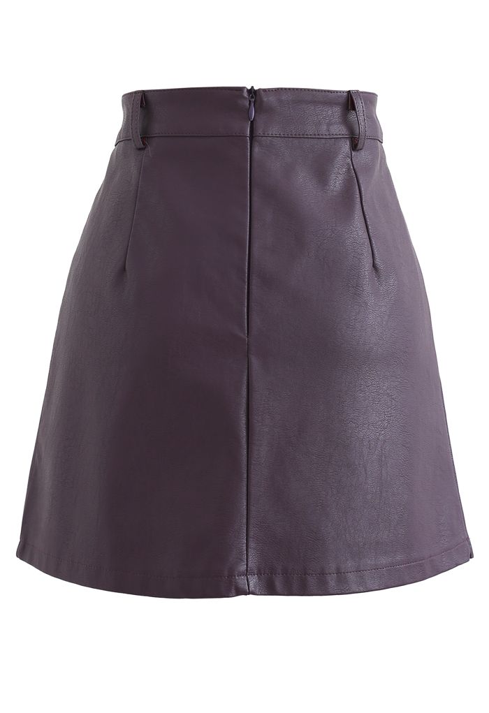 Belt Detail Faux Leather Pleated Mini Skirt in Purple