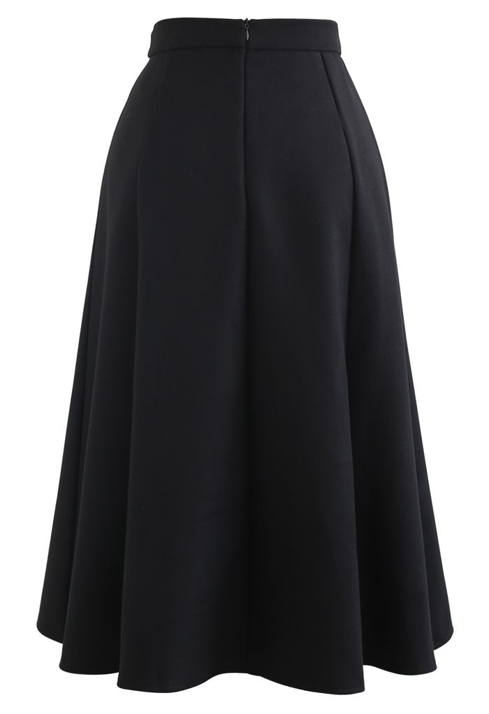 Horsebit Waist Seam Detail Flare Skirt in Black - Retro, Indie and